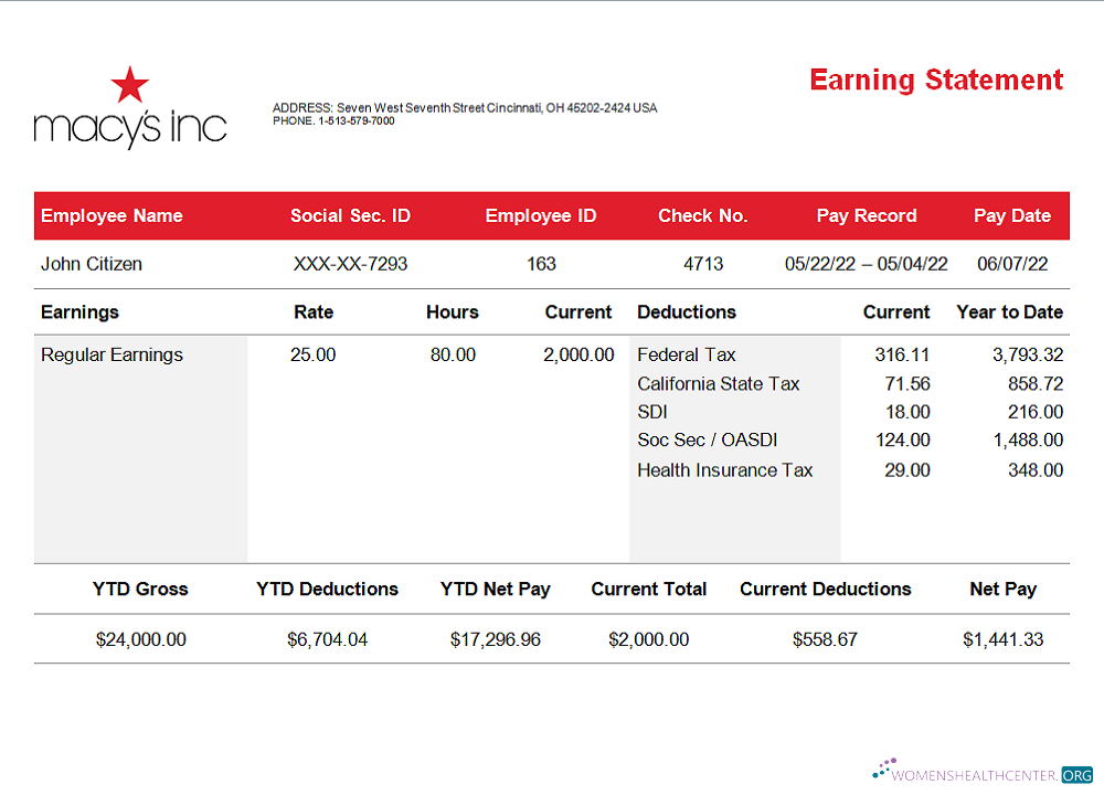 Download USA retail company earning statement template in Word and PDF format, version 3 Photoshop template